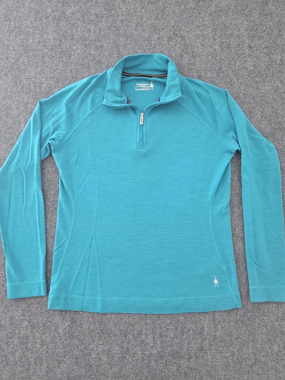 Smartwool Merino Wool 25 Women's Large 1/4 Zip Base Layer Top Blue SMALL HOLE